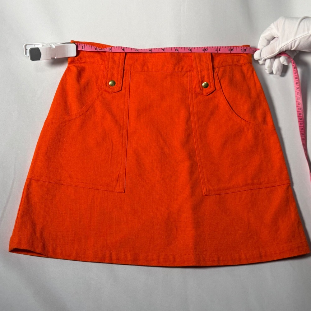 Topshop Mini Skirt Women 4 Orange A-Line Cotton Pocket Mod Summer Moto Y2K Retro - Picture 4 of 10